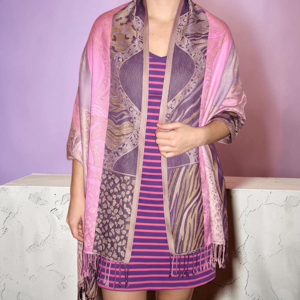 Purple / Pink / Gold Pashmina Scarf